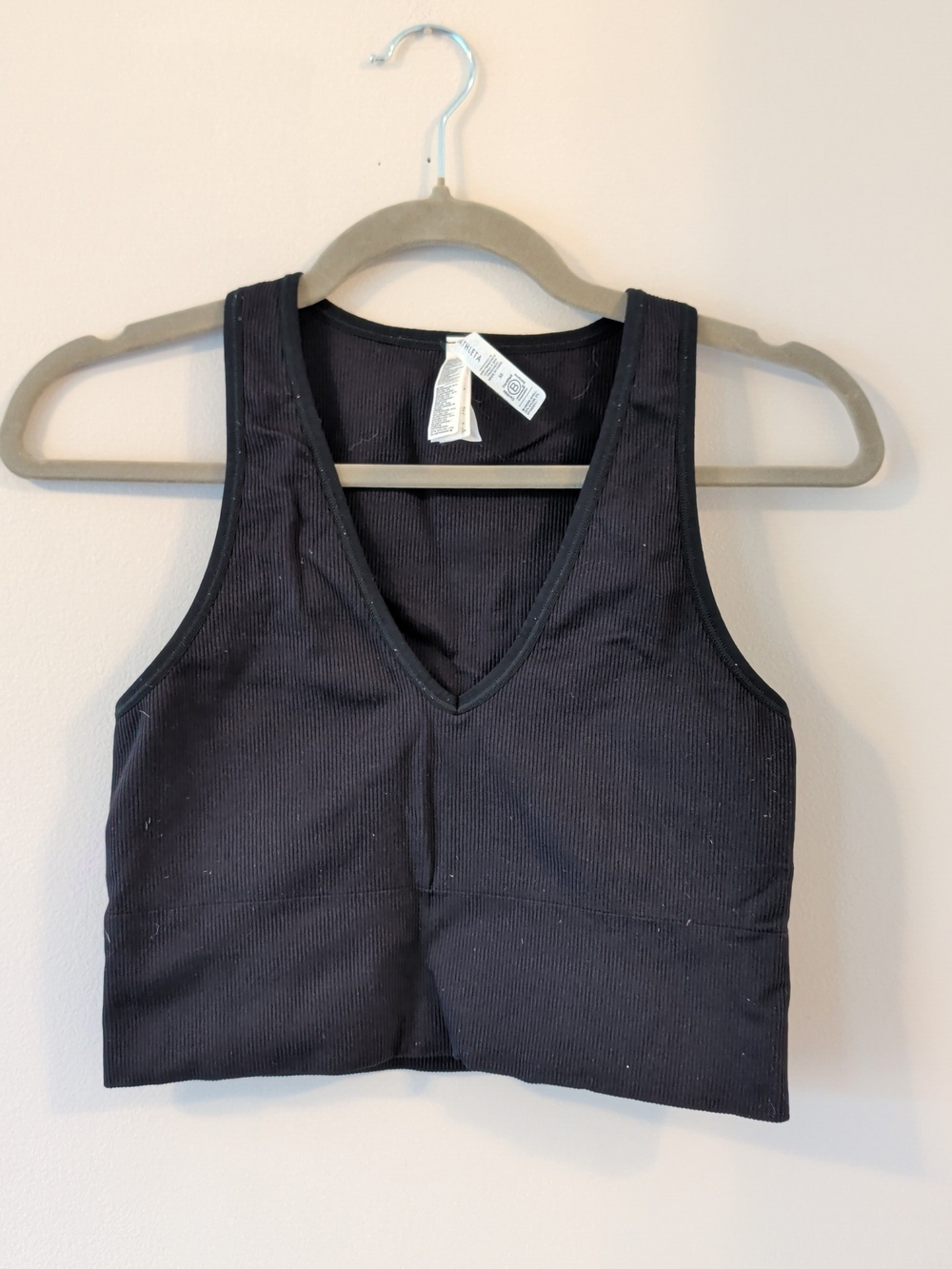 Athleta Black Ribbed V-Neck Crop Tank